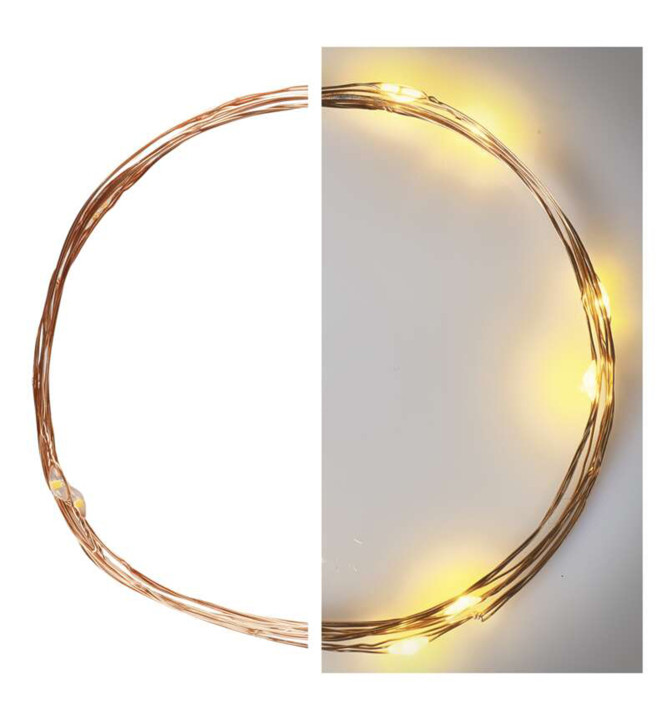 LED vánoční nano řetěz, měděný, 10 LED, teplá bílá, vnitřní, 0,9 m