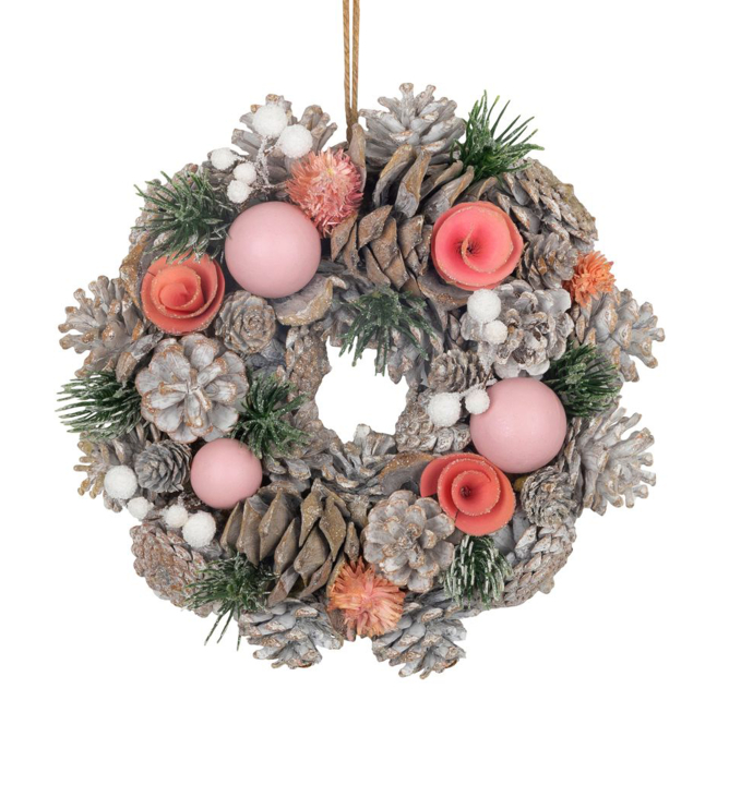VÁNOČNÍ VĚNEC MAGICHOME, závěsný, růžovo-oranžový, 25 cm VÁNOČNÍ VĚNEC MAGICHOME, závěsný, růžovo-oranžový, 25 cm