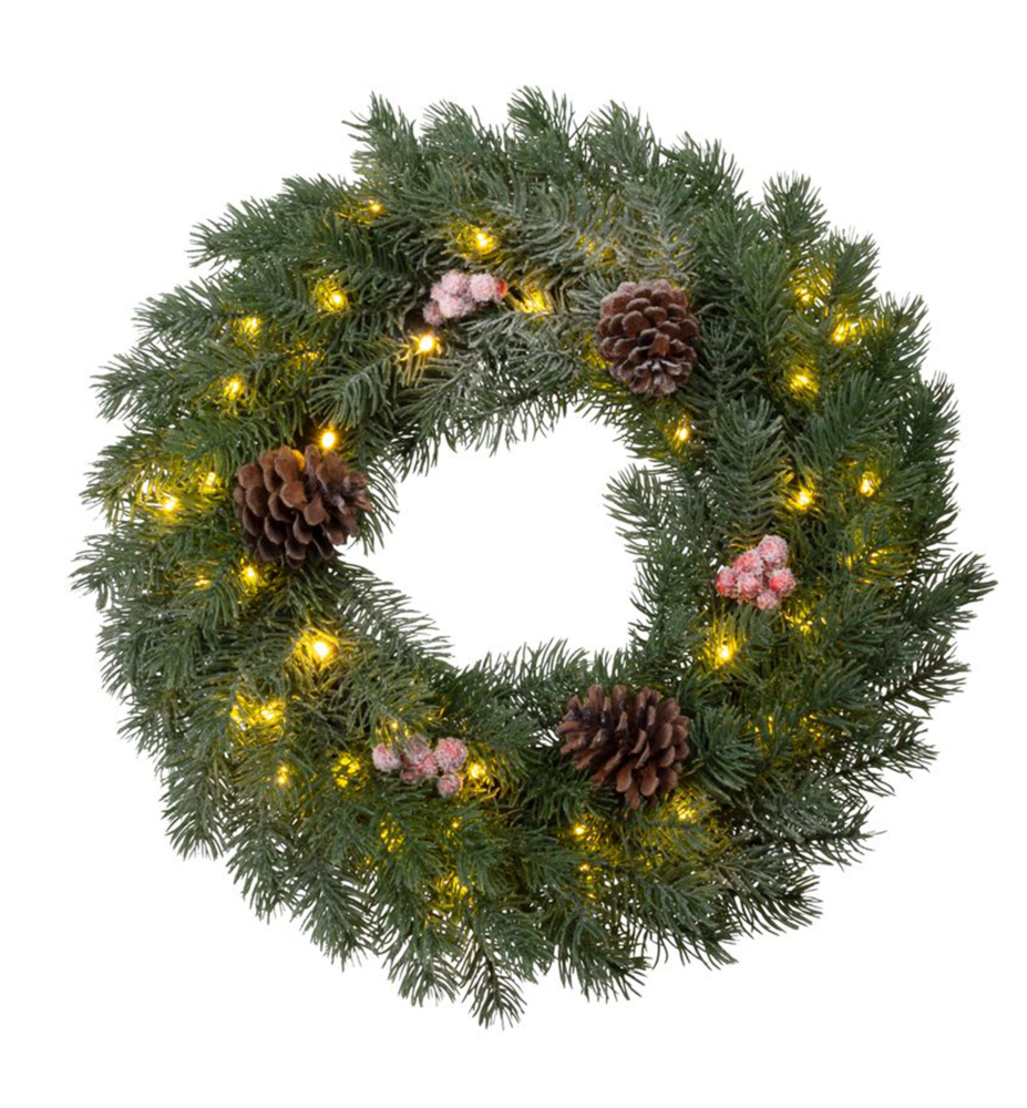 LED vánoční VĚNEC, 40 cm, 2xAA, 48 LED, vnitřní, teplá bílá LED vánoční VĚNEC, 40 cm, 2xAA, 48 LED, vnitřní, teplá bílá