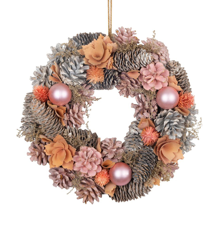 VÁNOČNÍ VĚNEC MAGICHOME, závěsný, růžovo-oranžový, 30 cm VÁNOČNÍ VĚNEC MAGICHOME, závěsný, růžovo-oranžový, 30 cm