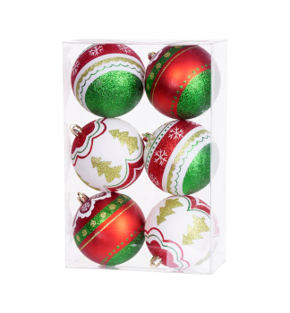 KOULE MAGICHOME VNOCE, 6 ks, erveno-zelen, s dekorac, 8 cm