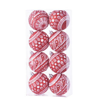 KOULE MAGICHOME VNOCE, 8 ks, erven s blm ornamentem, 6 cm