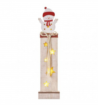 Vánoční dekorace dřevěná SNEHULÁK, 7 LED, vnitřní, teplá bílá, 46 cm