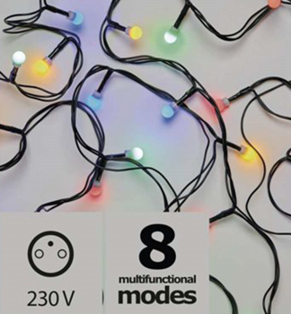 LED vánoční řetěz CHERRY, kuličky, multicolor 8 m, 80 LED, programy