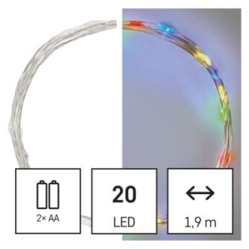 LED vnon nano etz, vnitn, 20 LED, multicolor, 2xAA, asova, 1,9m