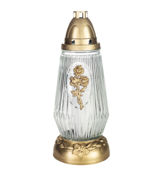 Ein Glasbecher aus hochwertigem transparentem Glas mit goldenen Akzenten.  28 cm, s npln 40 hod.