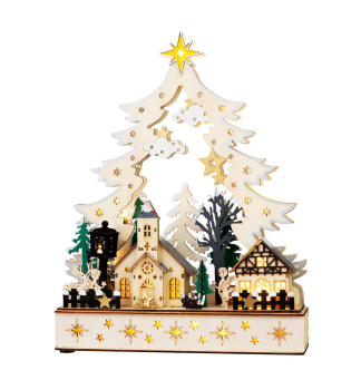 LED dekorace devn - vesnika, 12 LED tepl bl, 25x7.5x32 cm