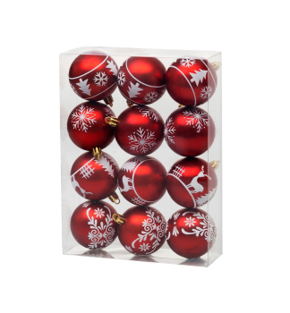 KOULE MAGICHOME VNOCE, 12 ks, 6 cm, erven s blm ornamentem